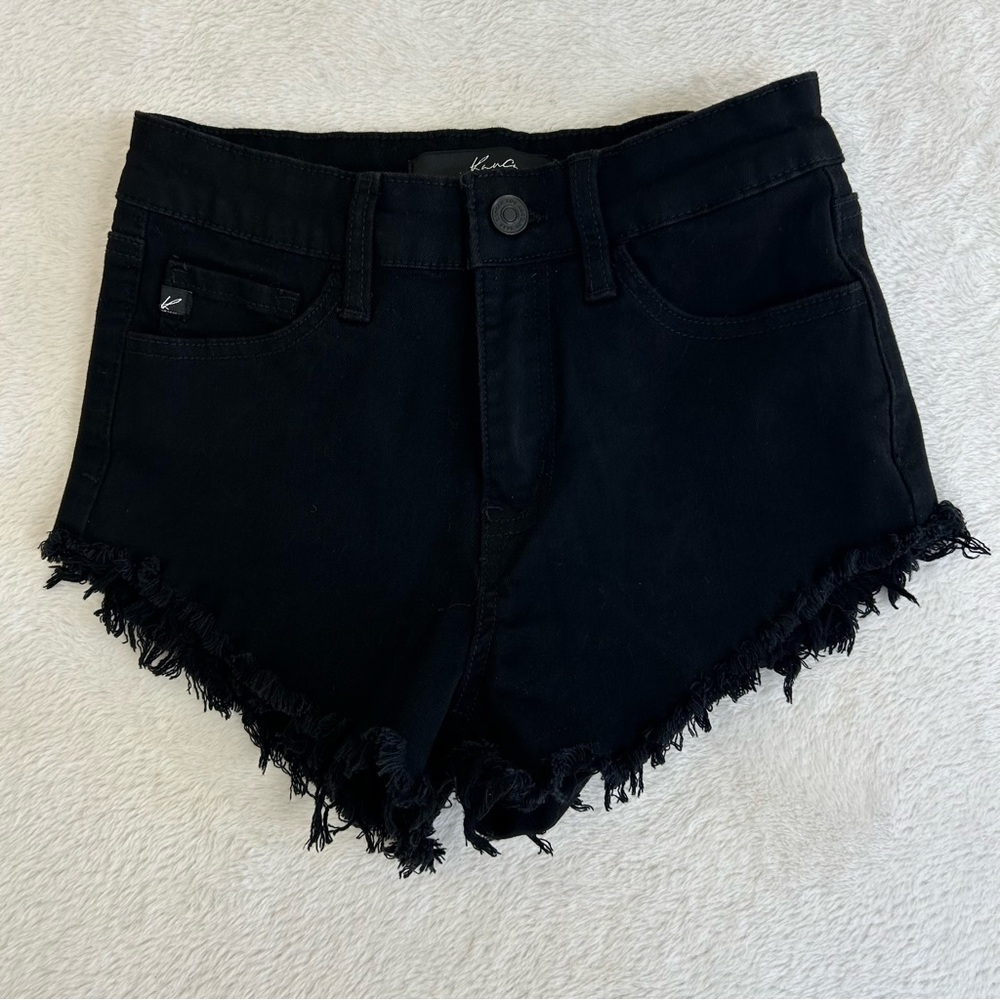 KanCan Women's Shorts Size 24 W1 Black Denim High Waist Frayed